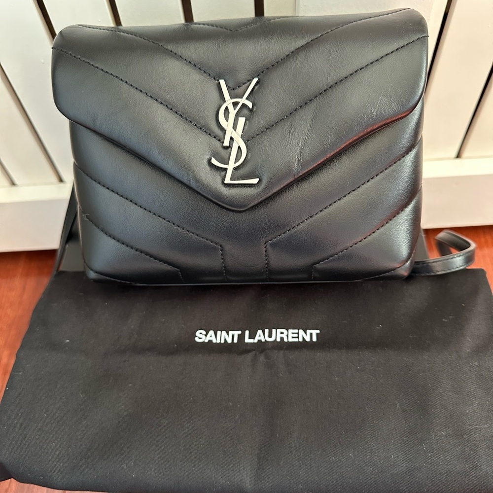 Saint Laurent Quilted Black Leather Bag with Silver Logo Toy Loulou